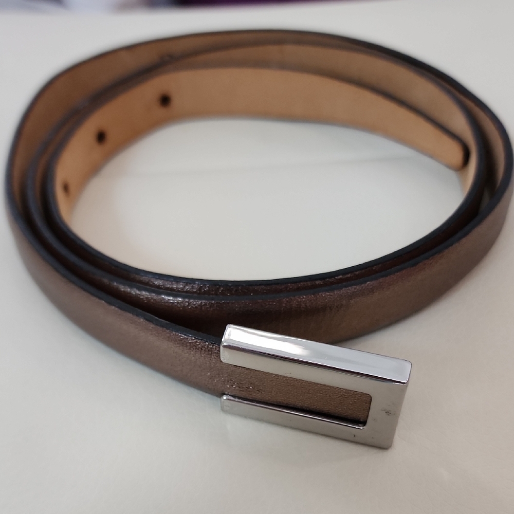Vintage Banana Republic Pewter Brown Gold Italian Leather Belt Silver Buckle M